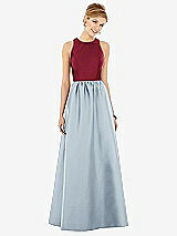 Front View Thumbnail - Mist & Burgundy Sleeveless Keyhole Back Satin Maxi Dress