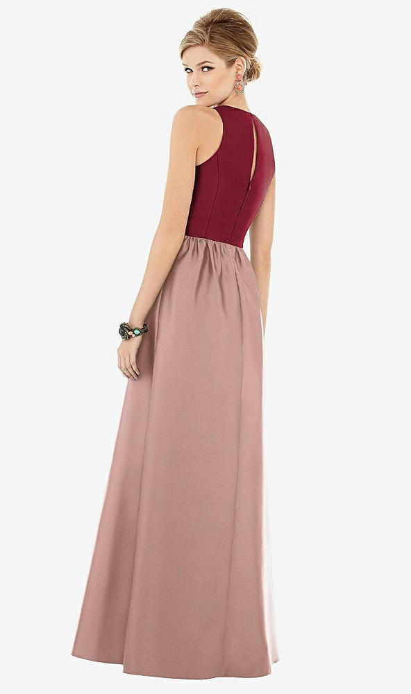 Back View - Neu Nude & Burgundy Sleeveless Keyhole Back Satin Maxi Dress