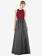 Front View Thumbnail - Pewter & Burgundy Sleeveless Keyhole Back Satin Maxi Dress