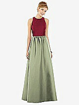 Front View Thumbnail - Sage & Burgundy Sleeveless Keyhole Back Satin Maxi Dress