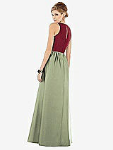 Rear View Thumbnail - Sage & Burgundy Sleeveless Keyhole Back Satin Maxi Dress