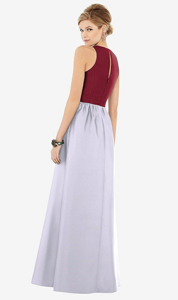 Back View - Silver Dove & Burgundy Sleeveless Keyhole Back Satin Maxi Dress