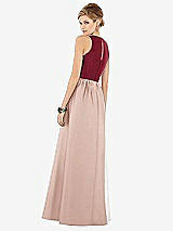 Rear View Thumbnail - Toasted Sugar & Burgundy Sleeveless Keyhole Back Satin Maxi Dress