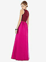 Rear View Thumbnail - Think Pink & Burgundy Sleeveless Keyhole Back Satin Maxi Dress