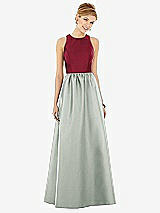 Front View Thumbnail - Willow Green & Burgundy Sleeveless Keyhole Back Satin Maxi Dress