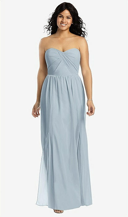 Social Bridesmaids Strapless 2024 Draped Bodice Maxi Dress with Front Slits