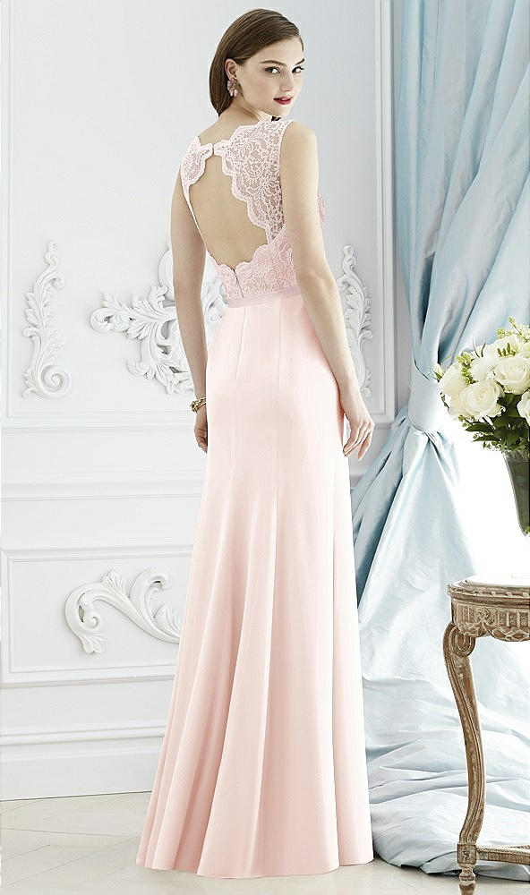 Back View - Blush & Blush Lace Bodice Open-Back Trumpet Gown with Bow Belt