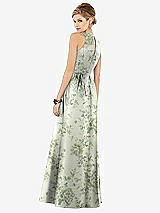 Rear View Thumbnail - Sage Cottage Rose Sleeveless Closed-Back Floral Satin Maxi Dress with Pockets