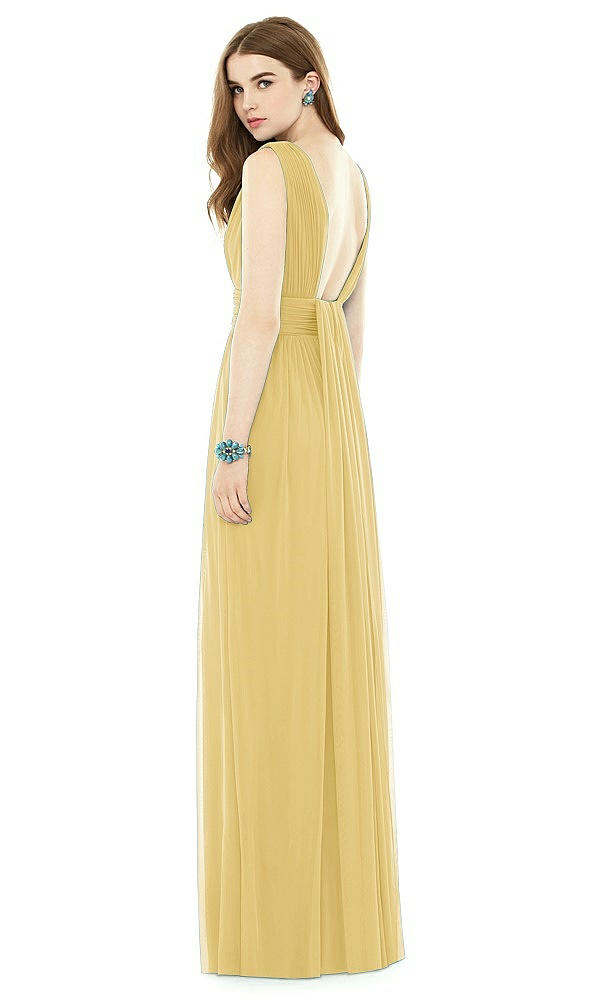 Back View - Maize Natural Waist Sleeveless Shirred Skirt Dress