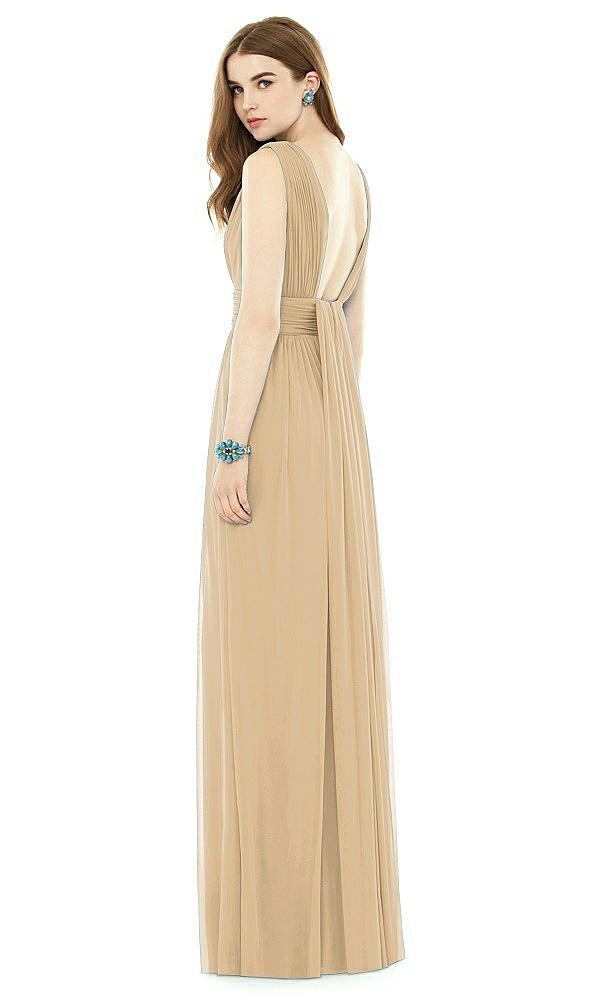 Back View - Golden Natural Waist Sleeveless Shirred Skirt Dress