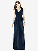 Front View Thumbnail - Midnight Navy Natural Waist Sleeveless Shirred Skirt Dress