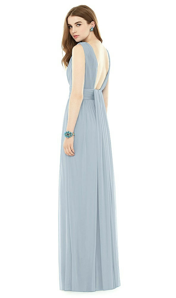 Back View - Mist Natural Waist Sleeveless Shirred Skirt Dress