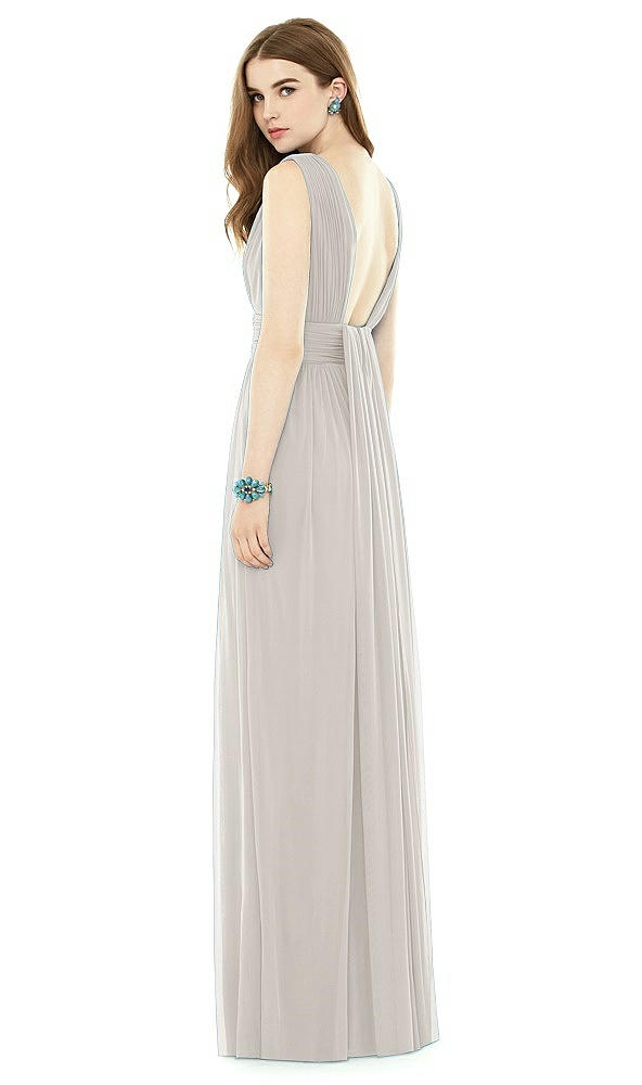 Back View - Oyster Natural Waist Sleeveless Shirred Skirt Dress