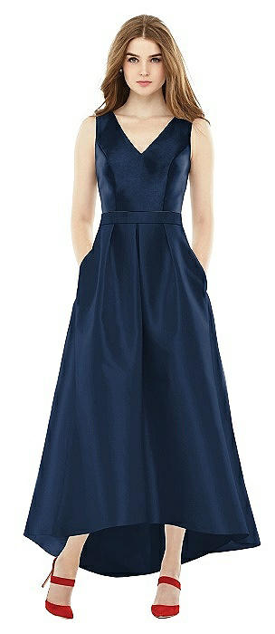 Sleeveless Pleated Skirt High Low Dress with Pockets