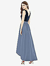 Rear View Thumbnail - Larkspur Blue & Midnight Navy Sleeveless Pleated Skirt High Low Dress with Pockets