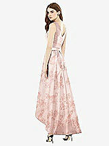 Rear View Thumbnail - Bow And Blossom Print Sleeveless Floral Satin High Low Dress with Pockets