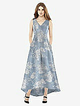 Front View Thumbnail - Porcelain Blue Seraphina Floral Sleeveless Floral Satin High Low Dress with Pockets