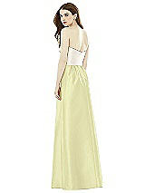 Rear View Thumbnail - Butter Yellow & Ivory Full Length Strapless Satin Twill dress with Pockets