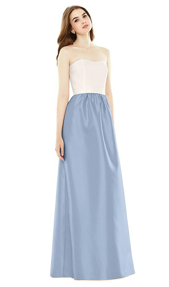 Front View - Cloudy & Ivory Full Length Strapless Satin Twill dress with Pockets