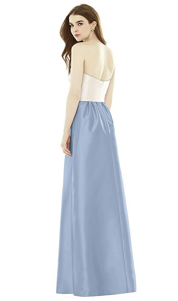 Back View - Cloudy & Ivory Full Length Strapless Satin Twill dress with Pockets