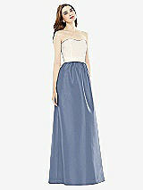 Front View Thumbnail - Larkspur Blue & Ivory Full Length Strapless Satin Twill dress with Pockets