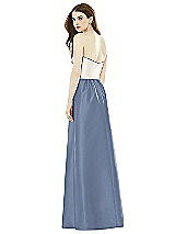 Rear View Thumbnail - Larkspur Blue & Ivory Full Length Strapless Satin Twill dress with Pockets