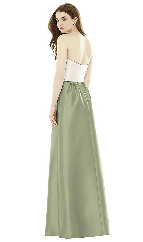 Back View - Sage & Ivory Full Length Strapless Satin Twill dress with Pockets