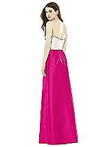 Rear View Thumbnail - Think Pink & Ivory Full Length Strapless Satin Twill dress with Pockets