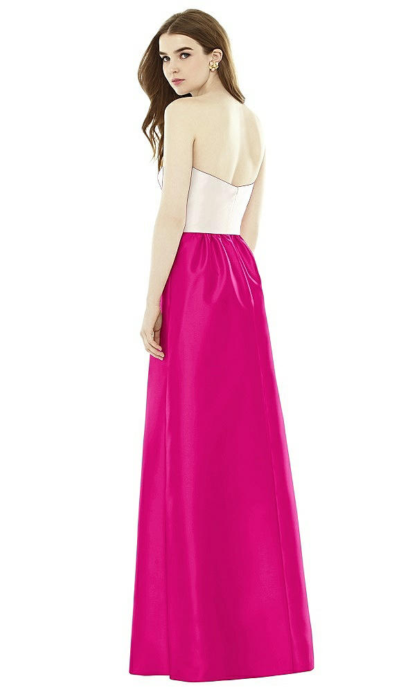 Back View - Think Pink & Ivory Full Length Strapless Satin Twill dress with Pockets