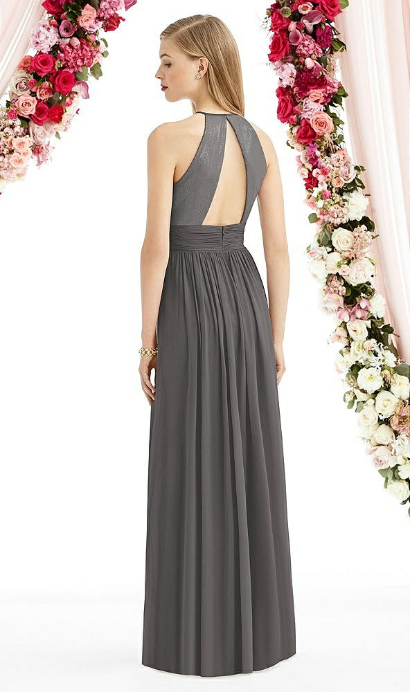 Back View - Caviar Gray Halter Lux Chiffon Sequin Bodice Dress