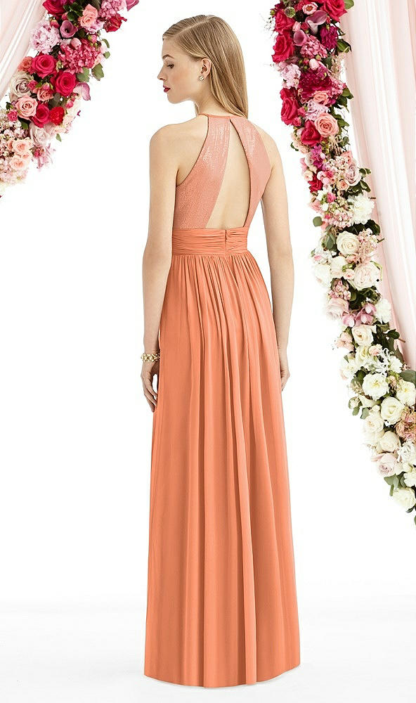 Back View - Sweet Melon Halter Lux Chiffon Sequin Bodice Dress