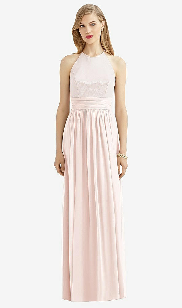 Front View - Blush Halter Lux Chiffon Sequin Bodice Dress