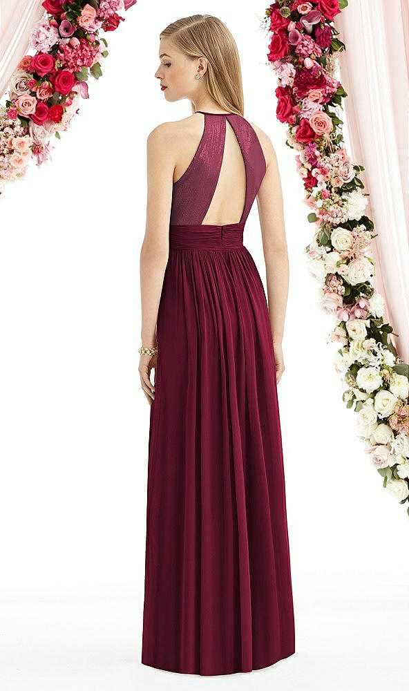 Back View - Cabernet Halter Lux Chiffon Sequin Bodice Dress