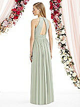 Rear View Thumbnail - Celadon Halter Lux Chiffon Sequin Bodice Dress