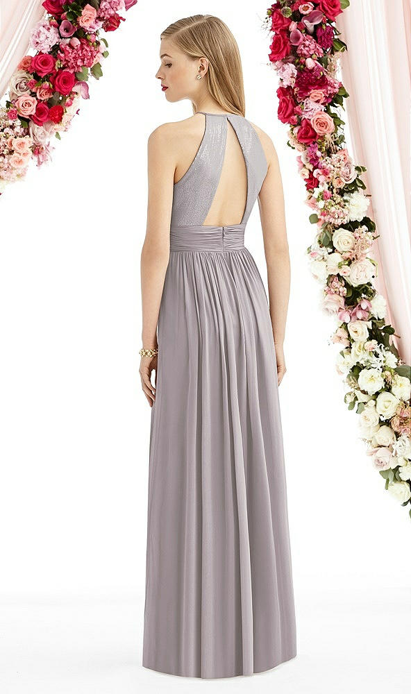 Back View - Cashmere Gray Halter Lux Chiffon Sequin Bodice Dress