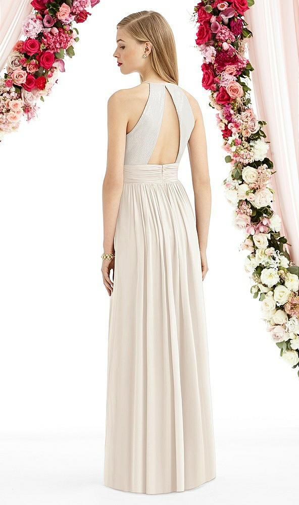 Back View - Oat Halter Lux Chiffon Sequin Bodice Dress