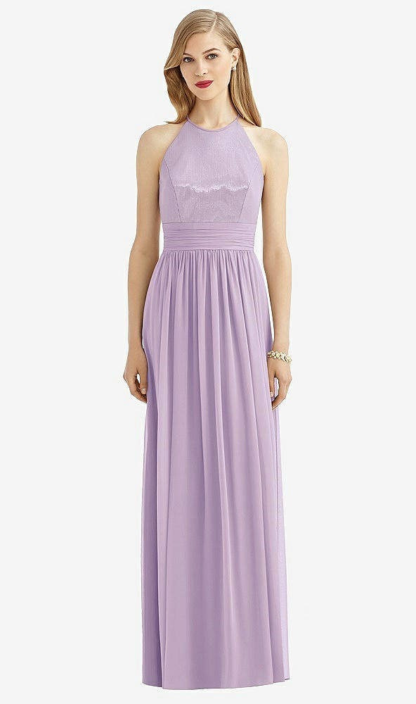 Front View - Pale Purple Halter Lux Chiffon Sequin Bodice Dress