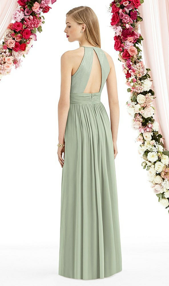 Back View - Sage Halter Lux Chiffon Sequin Bodice Dress