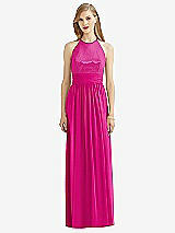 Front View Thumbnail - Think Pink Halter Lux Chiffon Sequin Bodice Dress