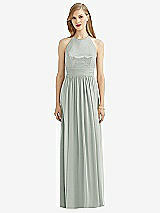 Front View Thumbnail - Willow Green Halter Lux Chiffon Sequin Bodice Dress