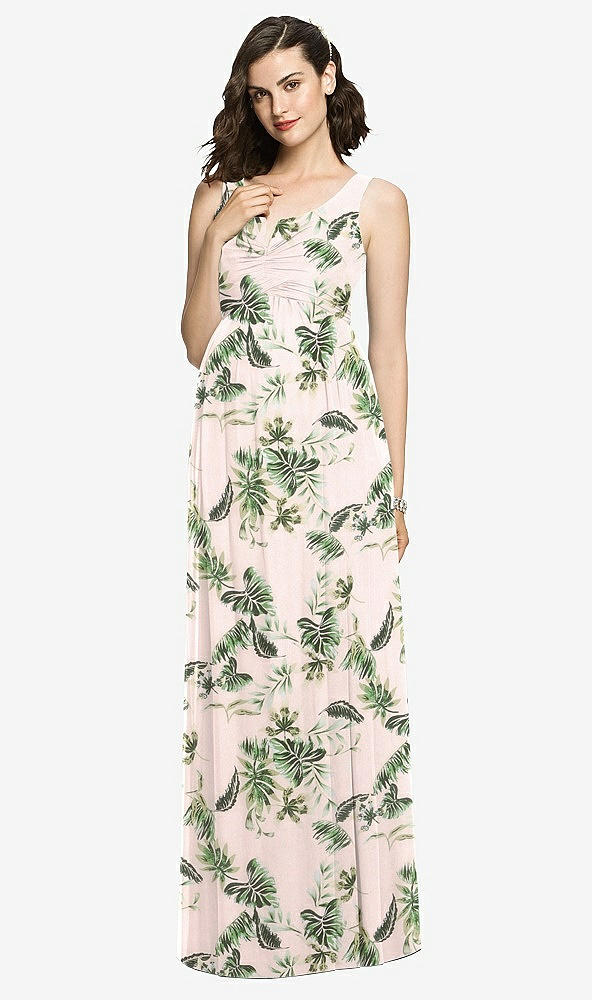 Front View - Palm Beach Print Sleeveless Notch Maternity Dress