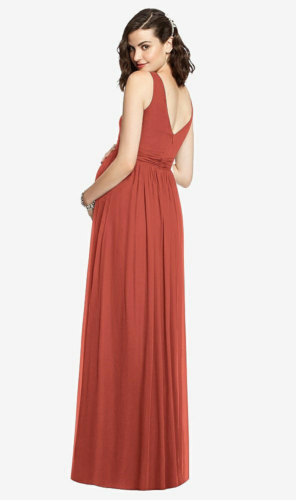 Back View - Amber Sunset Sleeveless Notch Maternity Dress