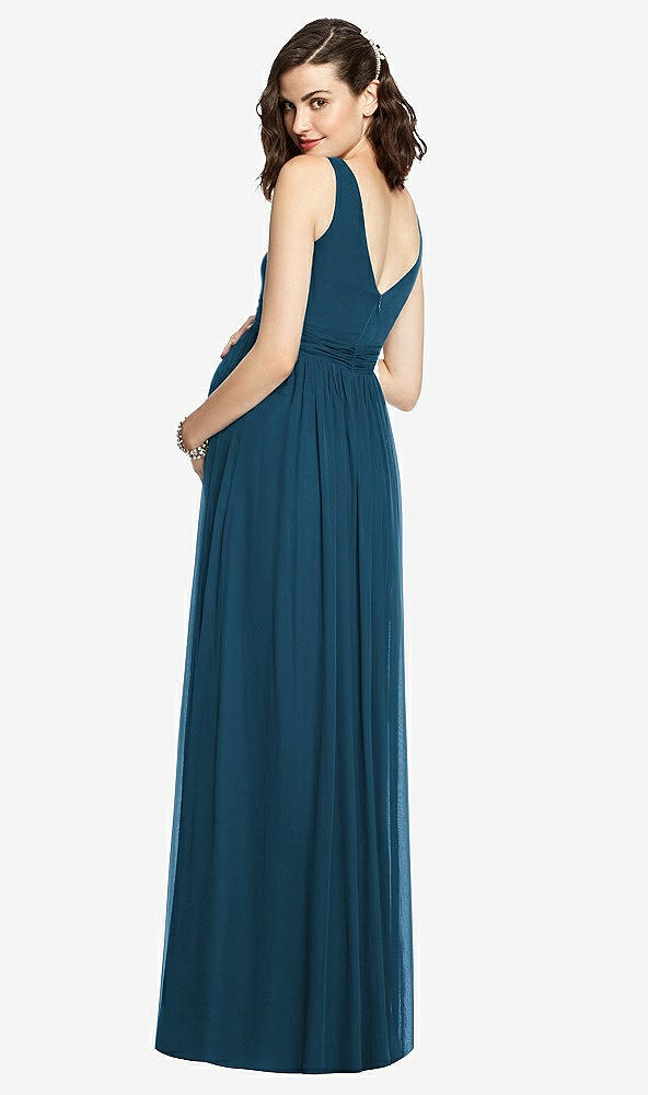 Back View - Atlantic Blue Sleeveless Notch Maternity Dress