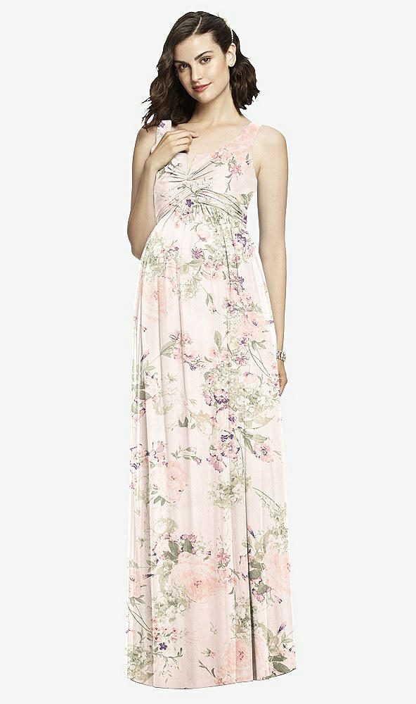 Front View - Blush Garden Sleeveless Notch Maternity Dress