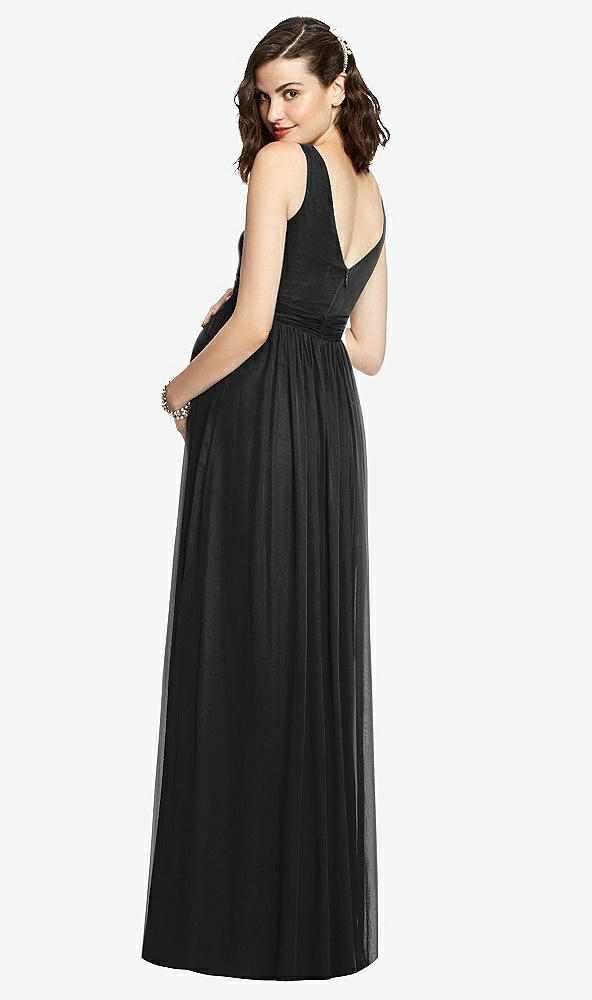 Back View - Black Sleeveless Notch Maternity Dress