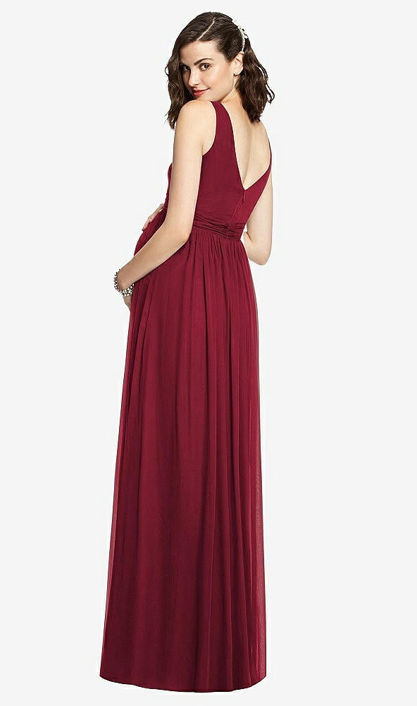 Back View - Burgundy Sleeveless Notch Maternity Dress