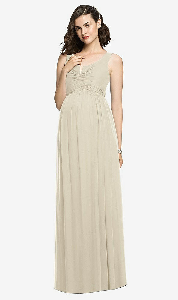 Front View - Champagne Sleeveless Notch Maternity Dress