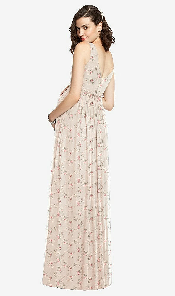 Back View - Coquette Floral Print Sleeveless Notch Maternity Dress