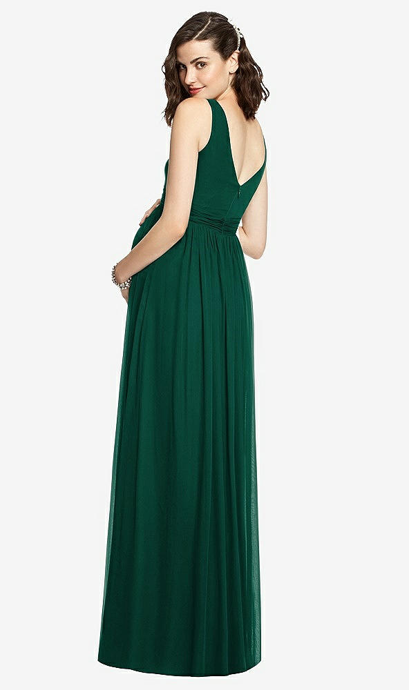 Back View - Hunter Green Sleeveless Notch Maternity Dress