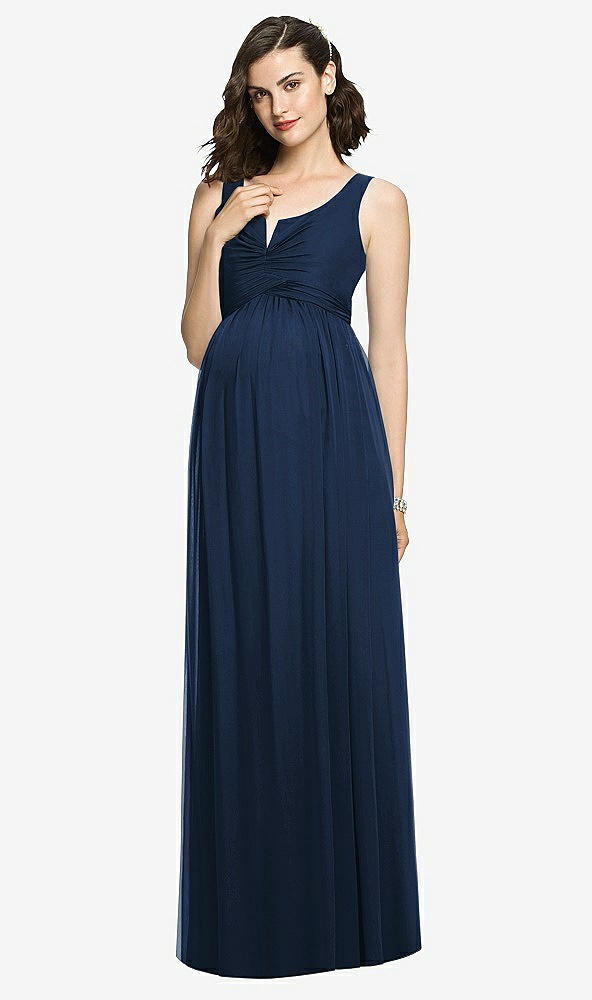 Front View - Midnight Navy Sleeveless Notch Maternity Dress